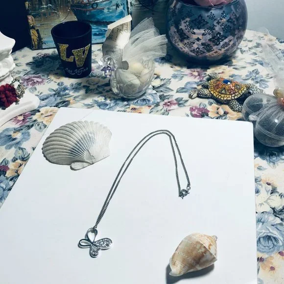 Silver Butterfly Rhinestone Necklace - Picture 7 of 7